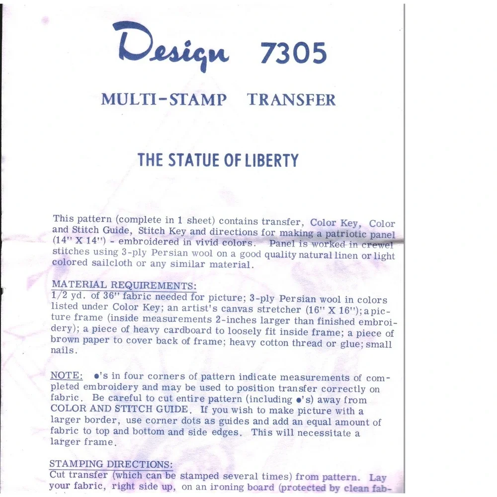 Vintage Statue of Liberty Embroidery IronOn Transfer Pattern Patriotic Americana